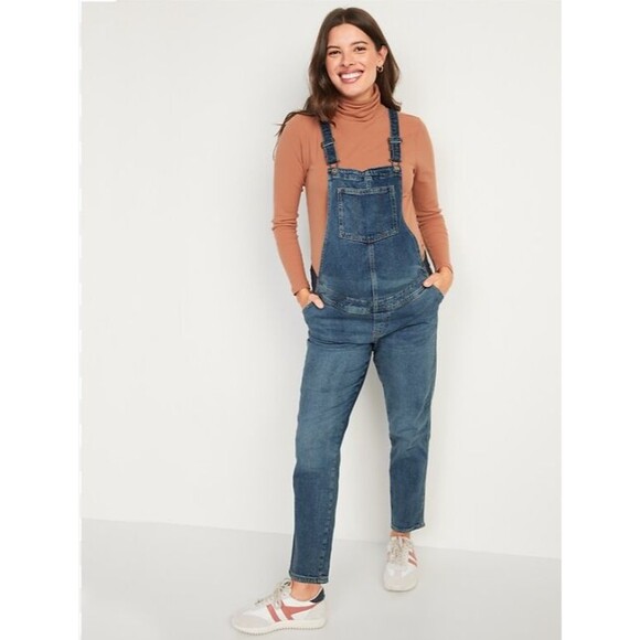 Old Navy Maternity‎ Denim Jean Overalls Elastic Side Panels Size 6 Short NWT - Picture 1 of 7